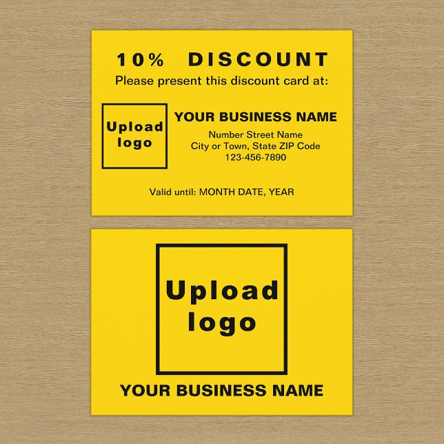 Business Yellow Discount Card (Front and back sides of yellow discount card for your business. Attract more customers or clients.)