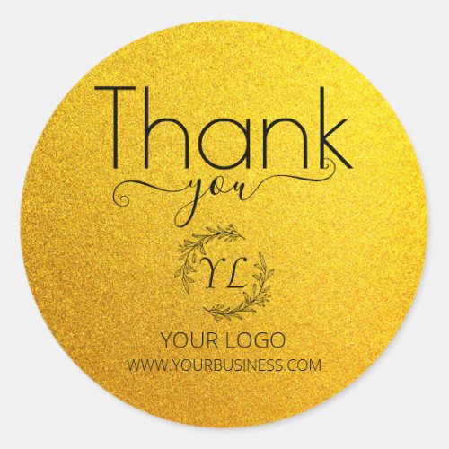 Business Yellow Gold Thank You _ Add Logo Classic Round Sticker