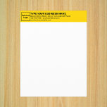Business Yellow Letterhead on Paper Sheet<br><div class="desc">Paper sheet with customizable heading. Paper sheet as letterhead. Customize the heading by uploading your business logo, typing your business or company name, address, phone number, e-mail and website or social media page. Paper sheet with your business name on heading to advertise your business or promote your brand name to...</div>