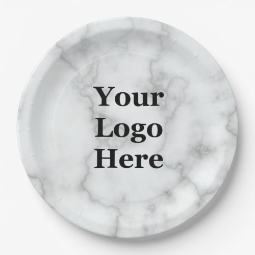 Business Your Logo Here Faux White Marble Paper Plates