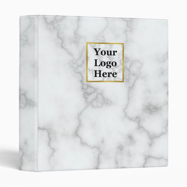 Business Your Logo Here Faux White Marble Template 3 Ring Binder (Front/Spine)