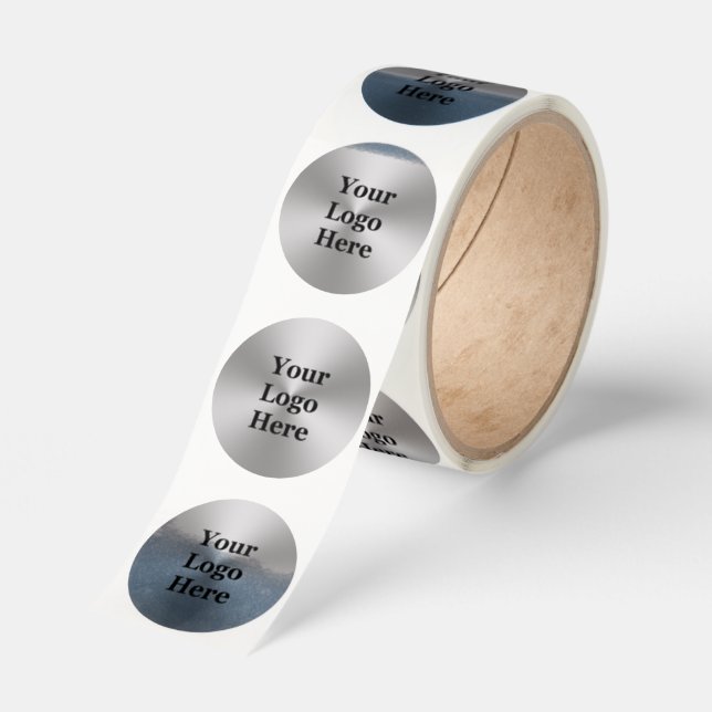 Business Your Logo Here Silver Brushed Metal Look Classic Round Sticker (Roll)