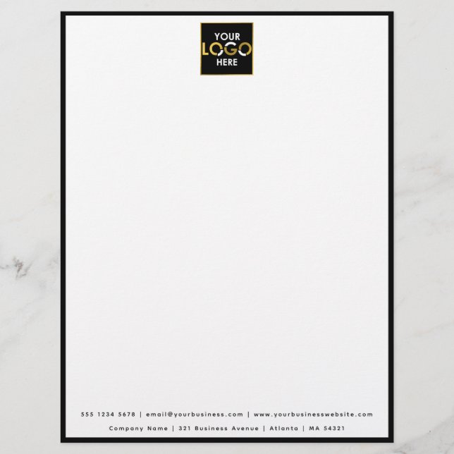 Business Your Logo Here Simple Modern Black Border Letterhead (Front)