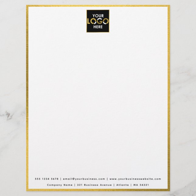 Business Your Logo Here Simple Modern Gold Border Letterhead (Front)