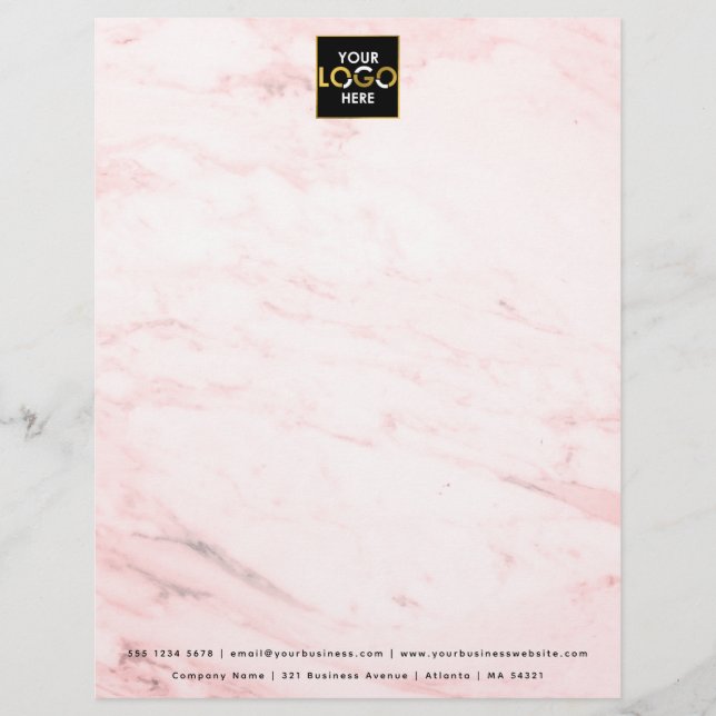 Business Your Logo Here Simple Modern Pink Marble Letterhead (Front)