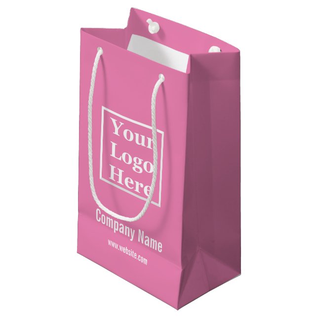 Business Your Logo Here Template on Pink Small Gift Bag (Front Angled)