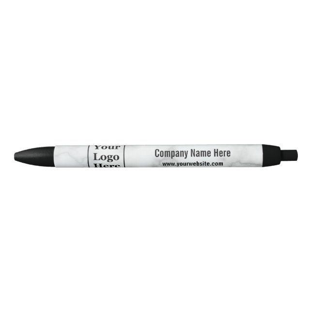 Business Your Logo Here & Text Faux White Marble Pen (Front)