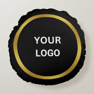 Business Your Logo Template Gold and Black Round Pillow