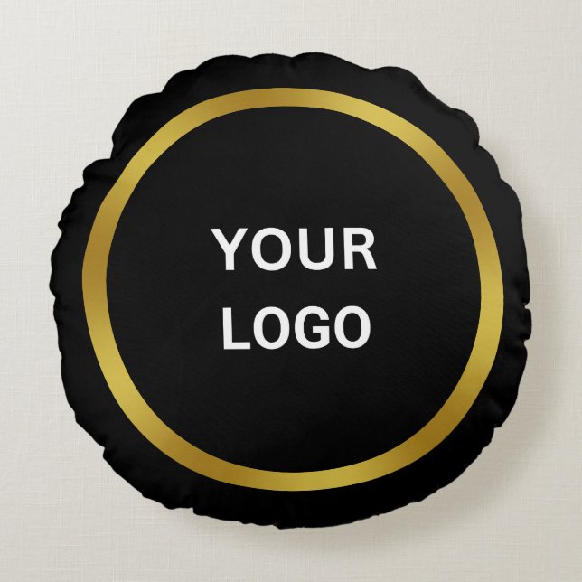 Business Your Logo Template Gold and Black Round Pillow (Front)