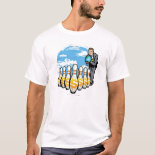 Businessman bowling a globe towards money pins T-Shirt