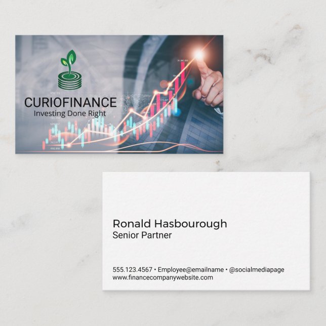 Businessman Draws Graph of Financial Chart Business Card (Front/Back)