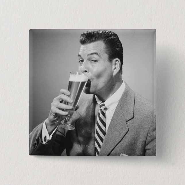 Businessman Drinking Beer Button (Front)