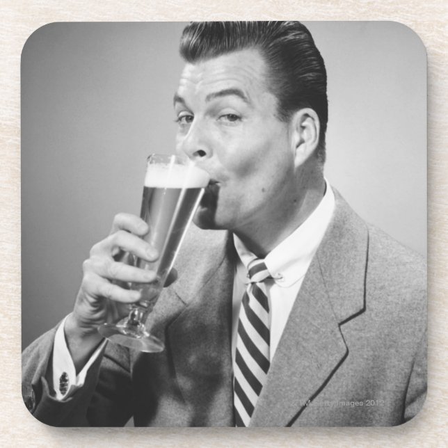 Businessman Drinking Beer Drink Coaster (Front)