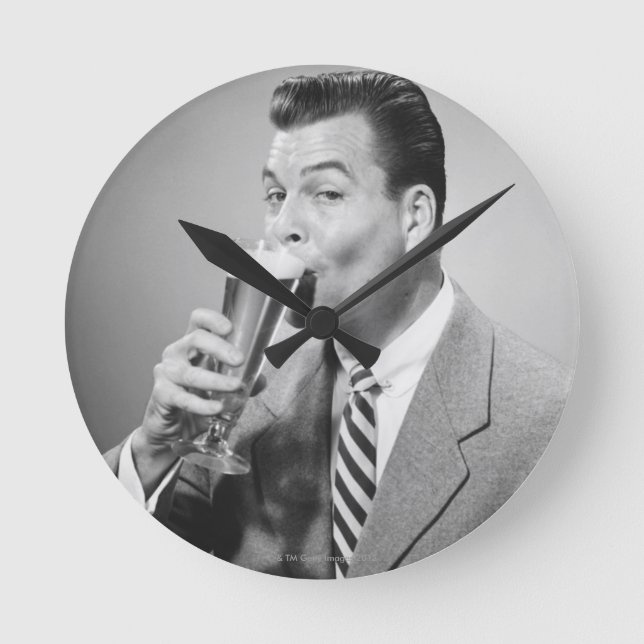 Businessman Drinking Beer Round Clock (Front)