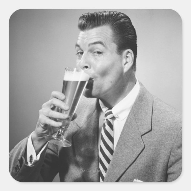 Businessman Drinking Beer Square Sticker (Front)