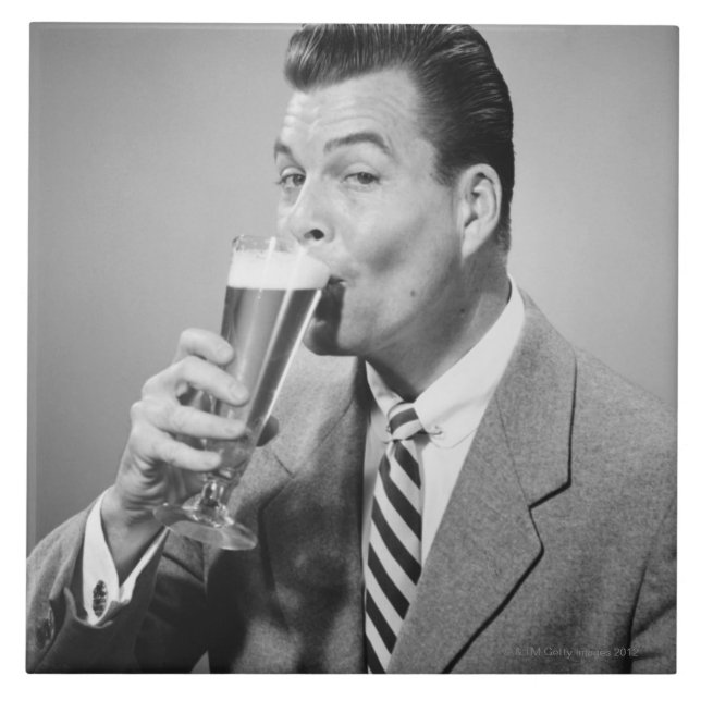 Businessman Drinking Beer Tile (Front)