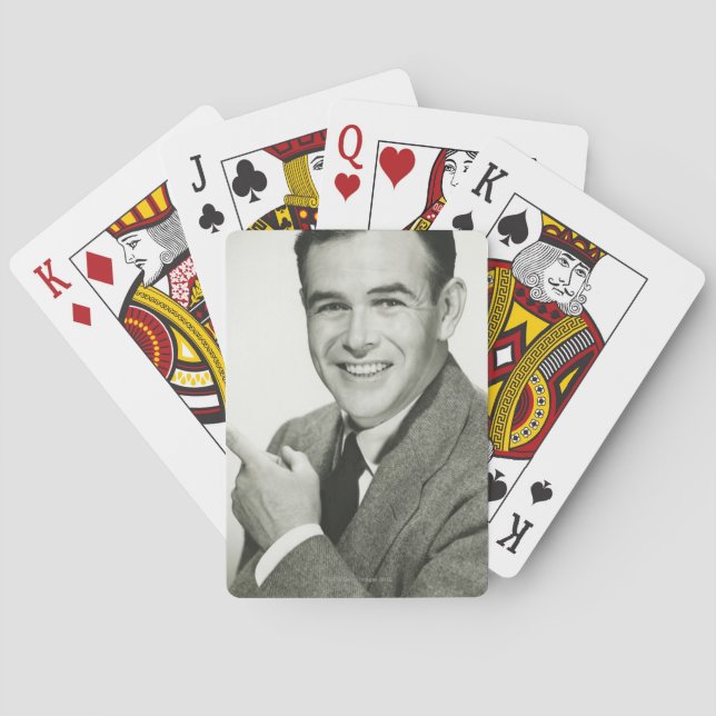 Businessman Pointing Poker Cards (Back)