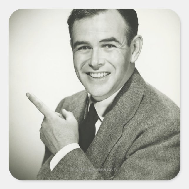 Businessman Pointing Square Sticker (Front)