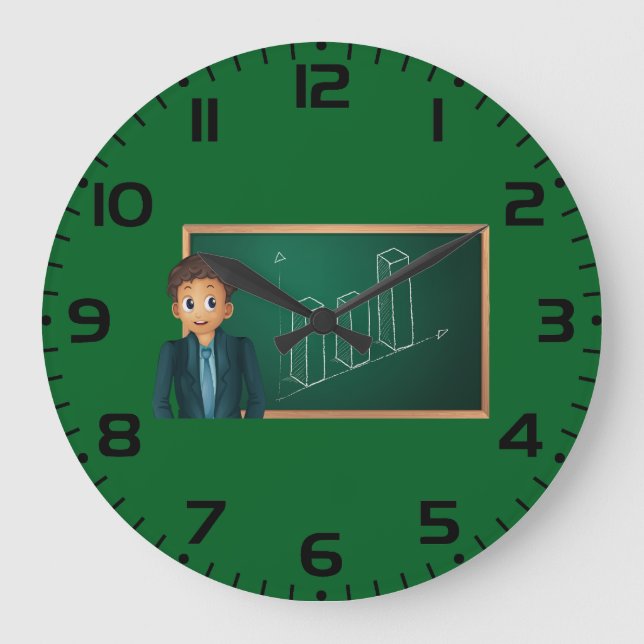 Businessman Presenting Growth Bar Chart Large Clock (Front)