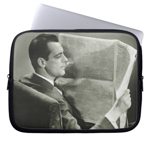 Businessman Reading the Newspaper Laptop Sleeve (Front)