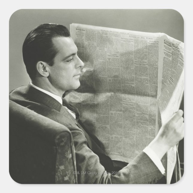 Businessman Reading the Newspaper Square Sticker (Front)