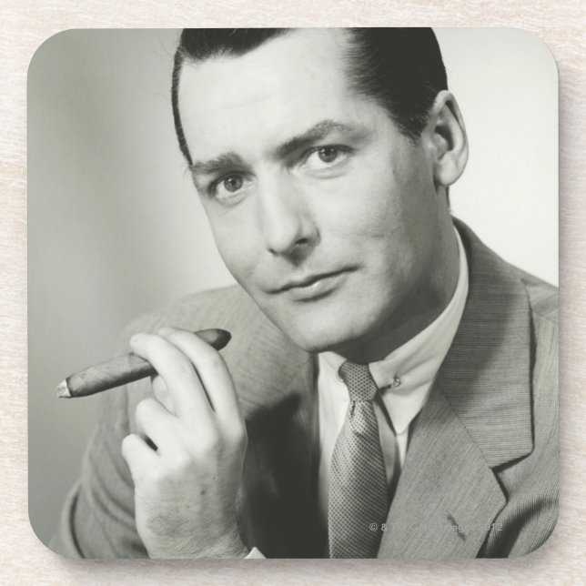 Businessman Smoking Cigar Drink Coaster (Front)
