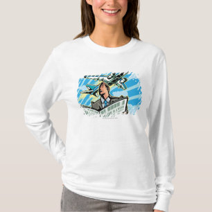 Businessman with newspaper and airplane above T-Shirt