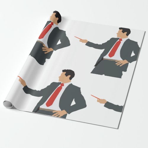 Businessman With Pointer In A Suit Wrapping Paper