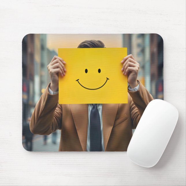 Businessman With Yellow Smile Face Sign Mouse Pad (With Mouse)