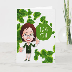 Businesswoman Caricature Customer Appreciation Letterpress Thank You Card