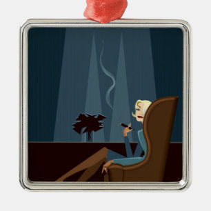 Businesswoman Smoking Cigar Metal Ornament