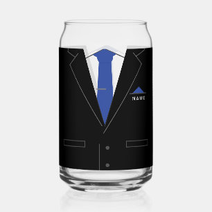 Busniess Black Suit and Tie Custom Name Text Funny Can Glass