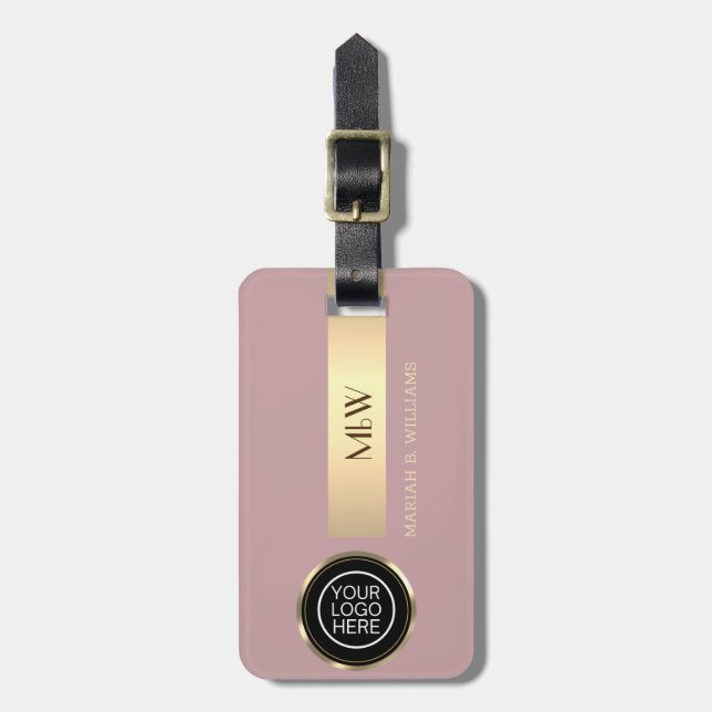 Bussiness Logo - Gold Metal monogrammed Name  Luggage Tag (Front Vertical)