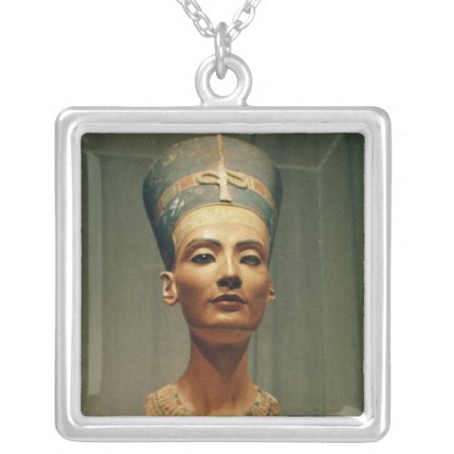 Bust of Queen Nefertiti front view Silver Plated Necklace
