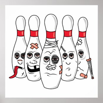 Busted Up Injured Bowling Pins Cartoon Poster by sports_shop at Zazzle
