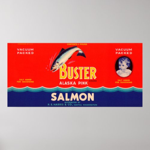 Buster Brand Salmon Label_ Seattle WA Poster