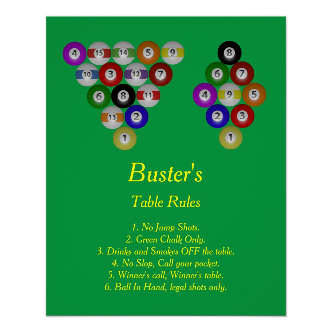 Buster's Billiard House Table Rules Poster | Zazzle