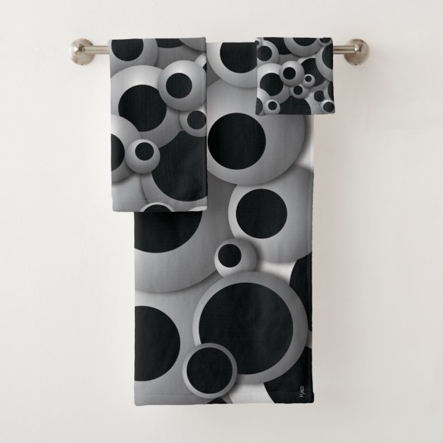 Bustling Bubbles Black Bath Towel Set (Insitu)