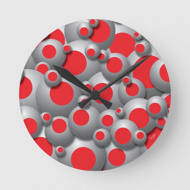 Bustling Bubbles Red Round Clock (Front)