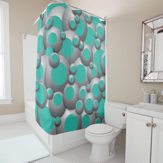 Bustling Bubbles Teal Shower Curtain (In Situ)