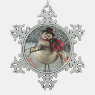 Bustling Shopper Snowflake Pewter Christmas Ornament