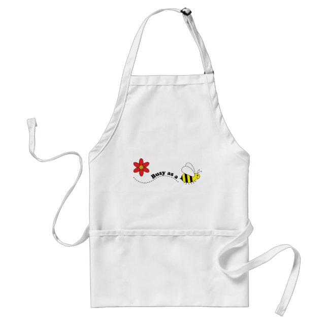 Busy as a Bee Happy Bees and Flowers Cartoon Adult Apron (Front)