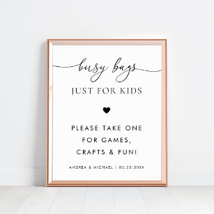 Busy Bags for Kids Heart Script Wedding Sign