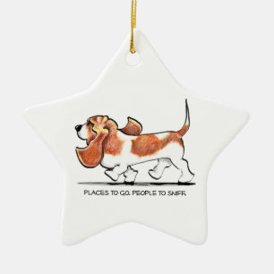 Busy Basset Hound Ceramic Ornament