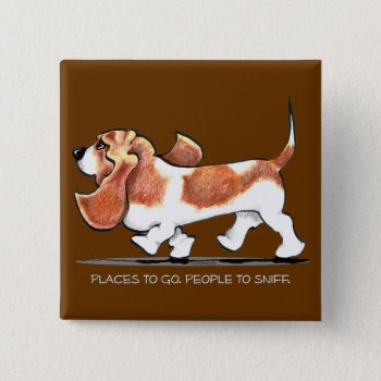 Busy Basset Hound Pinback Button by offleashart at Zazzle