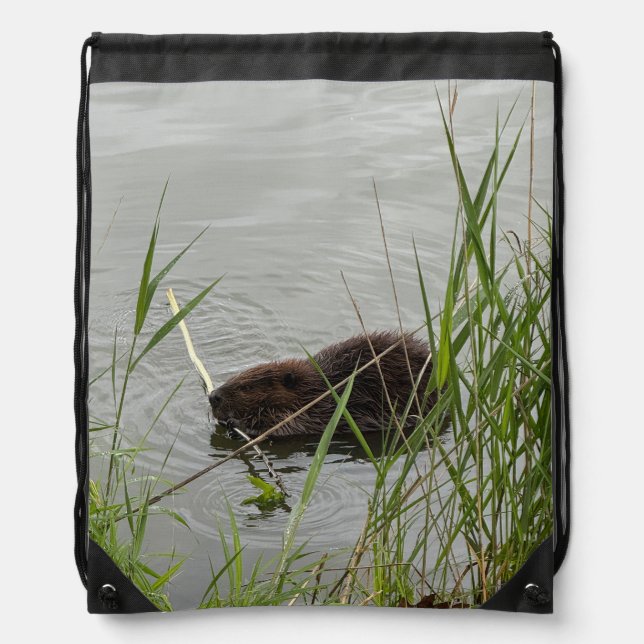 Busy Beaver Drawstring Backpack (Front)