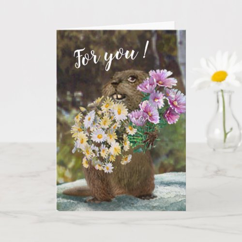 Busy Beaver with Flower Bouquets Card