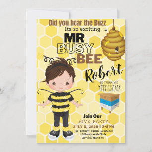 Busy Bee 1 Birthday Invitation Card
