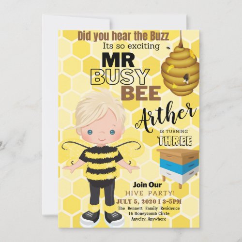 Busy Bee 2 Birthday Invitation Card