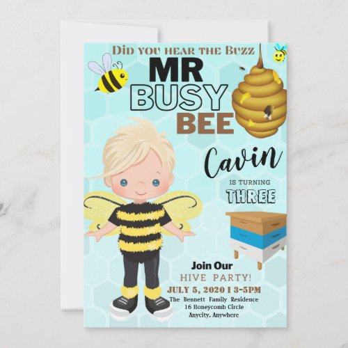 Busy Bee 2 Different Birthday Invitation Card